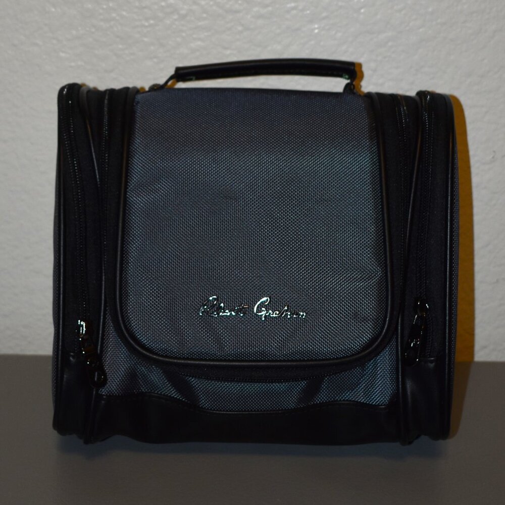 NWT Robert Graham Hanging Toiletry Bag W/Travel Bottles Gray/Black